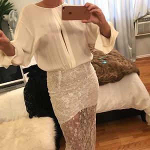Allesandra Rich embellished long lace dress